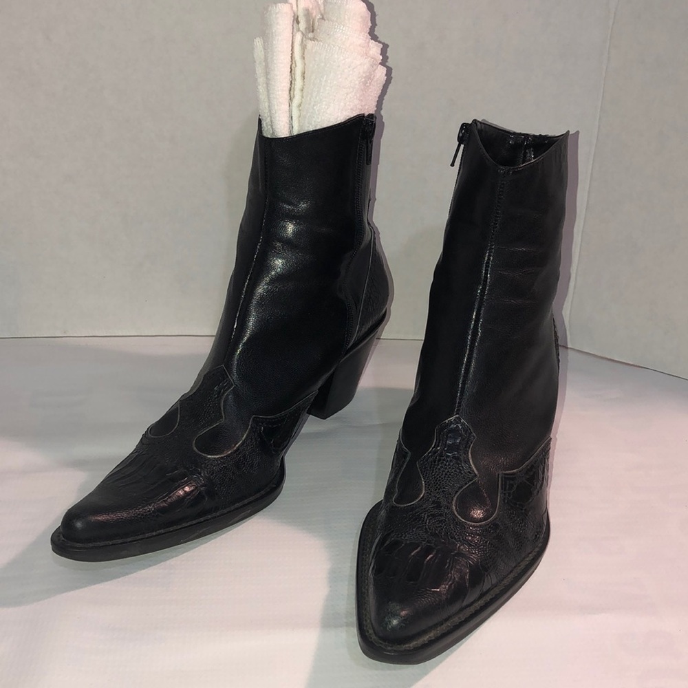 Black leather booties